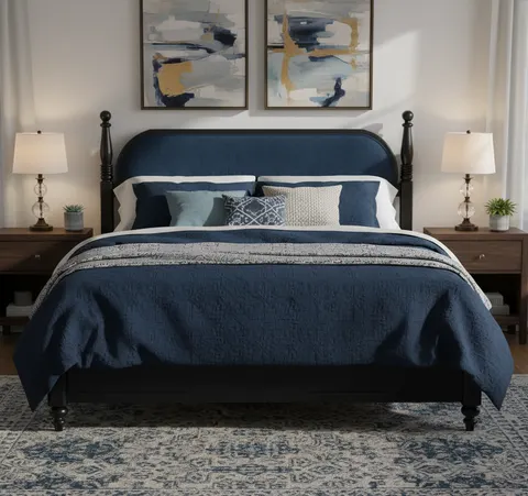 King Bed Frame — Solid Wood Platform with Slats