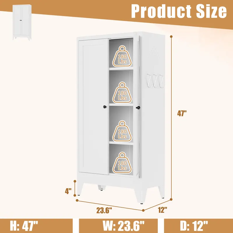 47.3 White Metal Kitchen Pantry Cabinet Adjustable Storage — photo 4