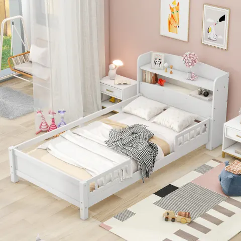 Wood Twin Size Platform Bed with Built-in LED Light