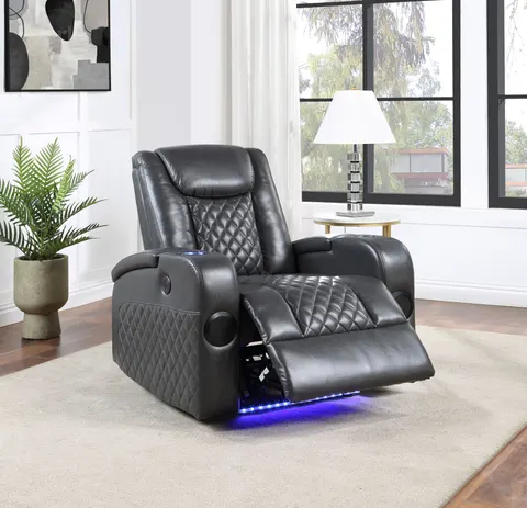 Alair Dark Gray Leather Aire Power Motion Recliner W Bluetooth