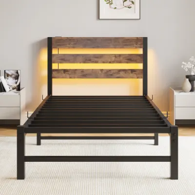 Twin Size Bed Frame Heavy Duty Platform Bed Frame with Headboard — photo 3