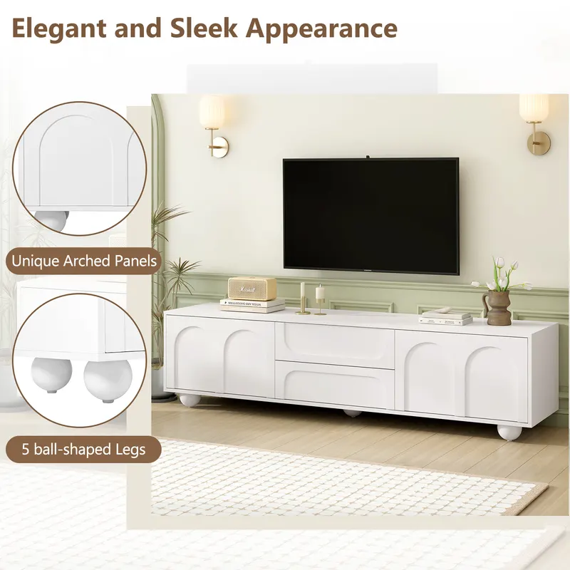 ON-TREND Cream Style TV Stand with Arched Doors 2 Drawers β photo 4