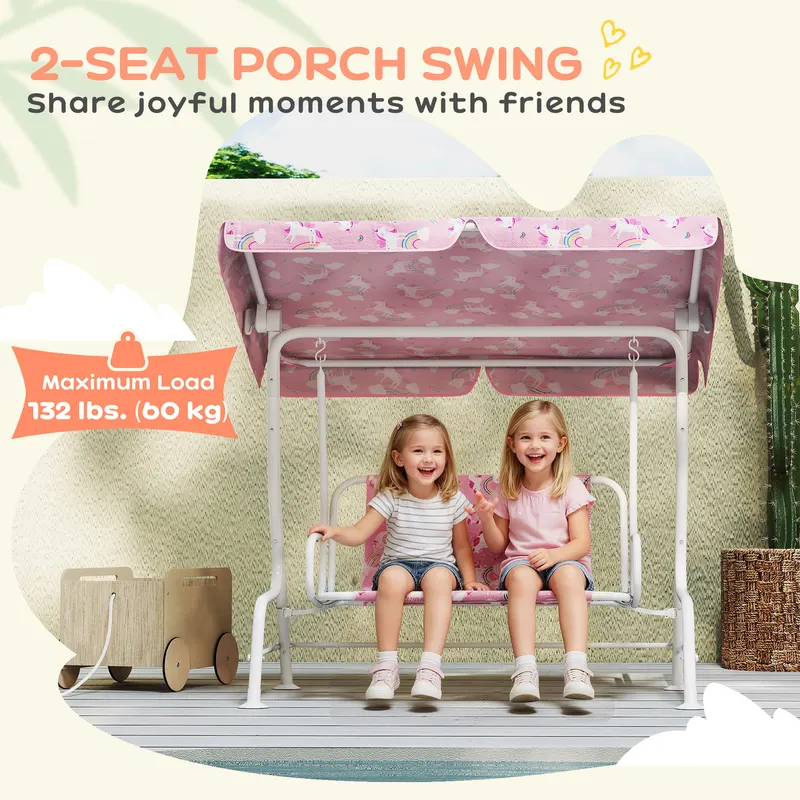 Kids Porch Swing — 2-Seater Patio Swing Bench with Safety Belts — photo 7
