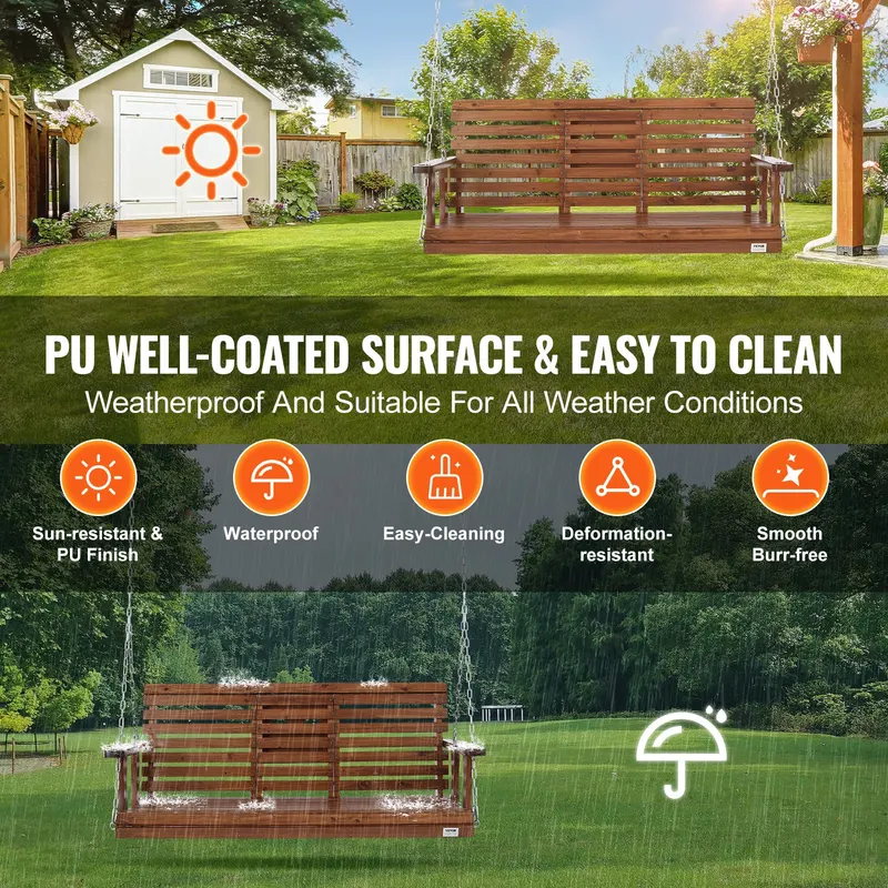 Wooden Porch Swing 5 Ft — Patio Bench Swing for Courtyard — photo 6