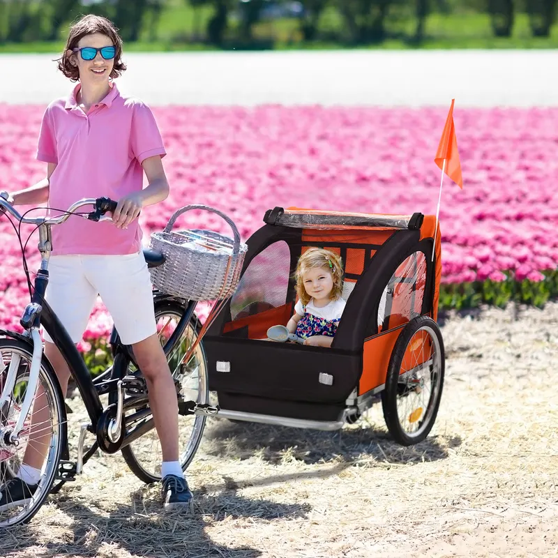 2-Seat Child Bike Trailer for Kids with a Strong Steel Frame — photo 2