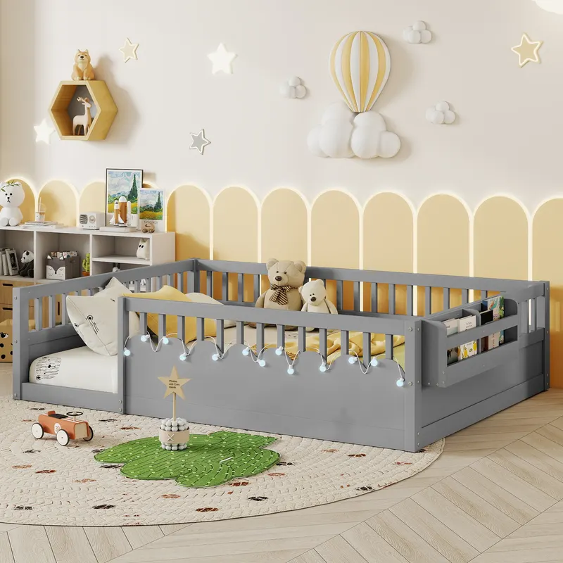 Full Montessori Floor Bed Frame with High Rails