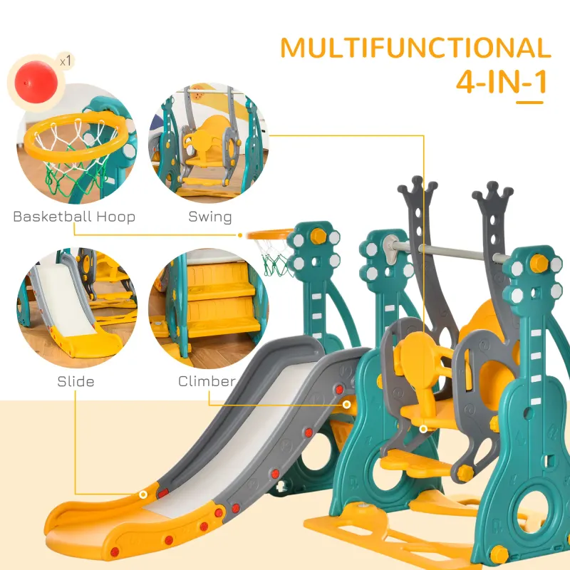 4-in-1 Kids Slide and Swing Set with Basketball Hoop β photo 5