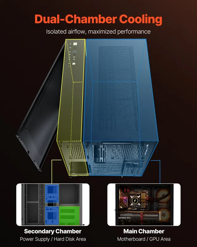 Mid-tower PC Case Dual Chamber Gaming Computer Case for ATX — photo 5