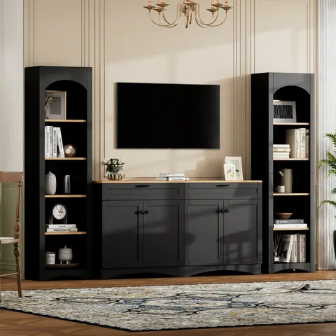 ON-TREND 3-Piece Farmhouse Entertainment Center with Storage