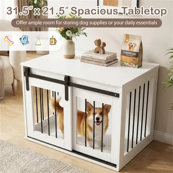 31.5" Dog Crate Furniture with Sliding Barn Door — photo 5