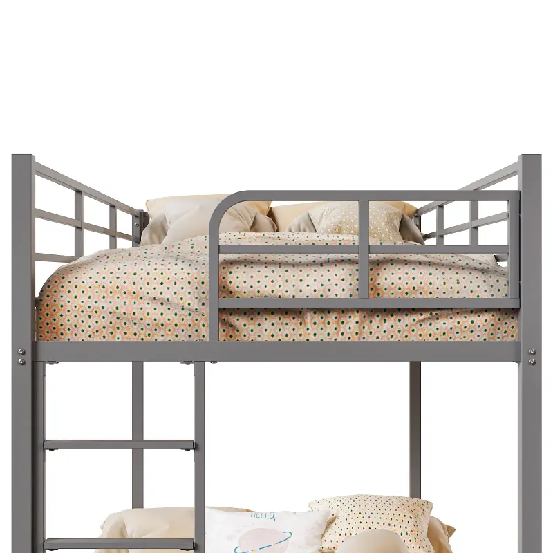 Grey Twin Bunk Bed Square Tube High Guardrail Side Ladder — photo 3