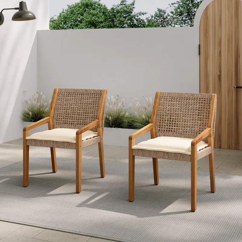 OUTDOOR DINING CHAIR -acacia Wood & Wicker with Cream Cushion β photo 4