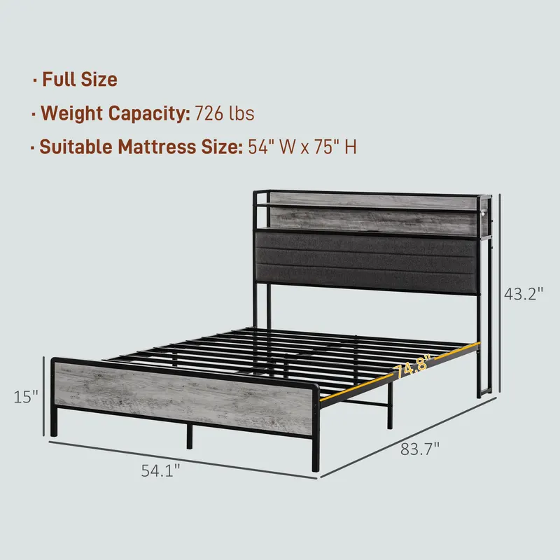 Full Bed Frame with Storage Upholstered Headboard — photo 8