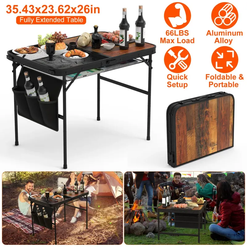 Foldable Camping Table Collapsible Picnic Aluminum Alloy Grill β photo 8