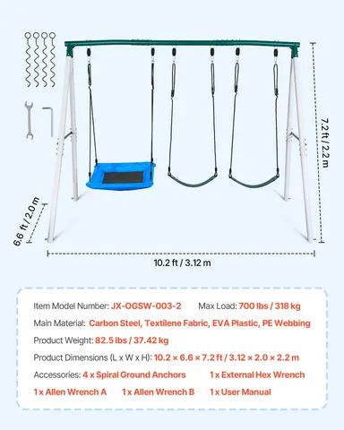 Swing Set for Backyard β 45 X 30 in Swing Seat and Two Belt