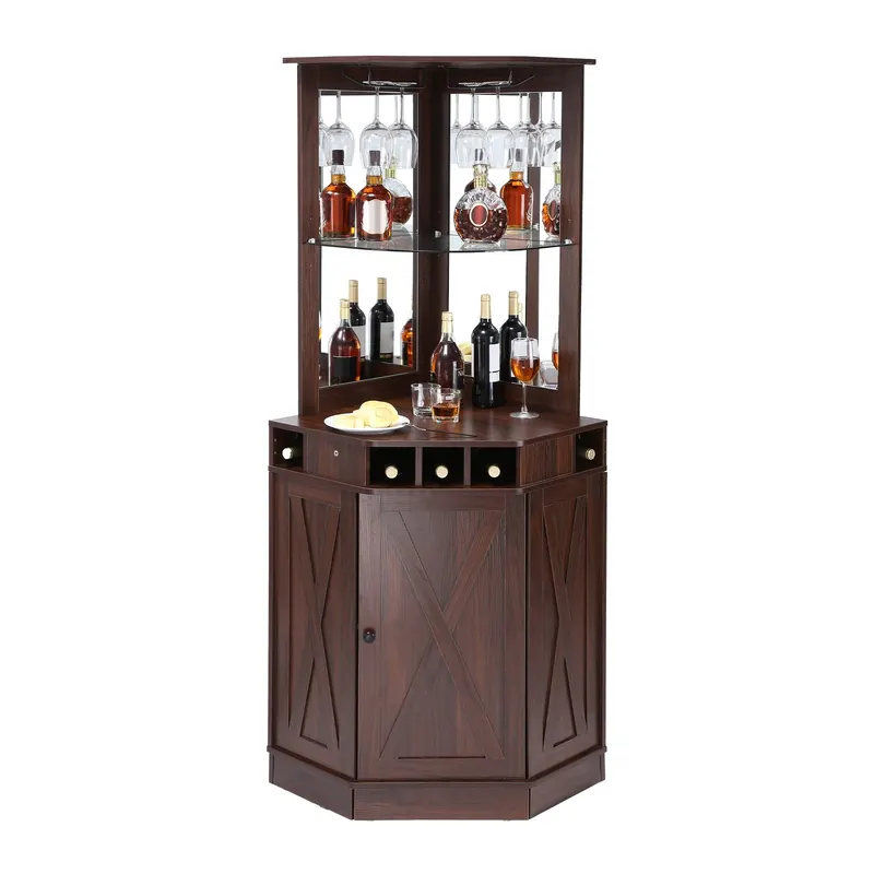Corner Industrial Bar Cabinet — Wine Table for Liquor & Glasses — photo 2