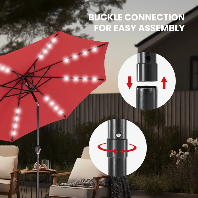 10ft Solar Polyester 32 LED Lighted Patio Umbrella with Tilt β photo 4