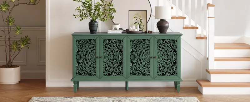 60 Antique Buffet Cabinet with Floral Carvings with Solid Wood — photo 5