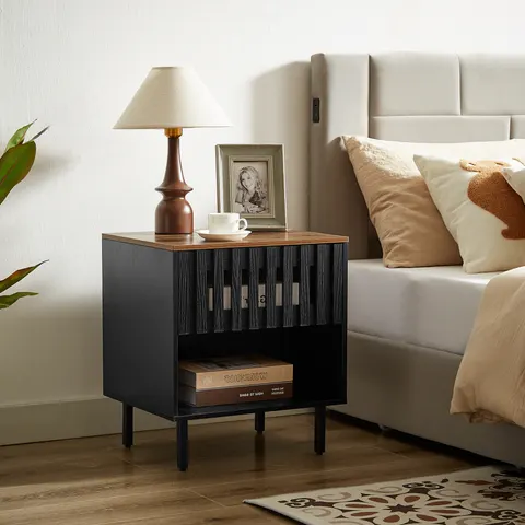 2 Set Nightstands with Grille Striped Doors