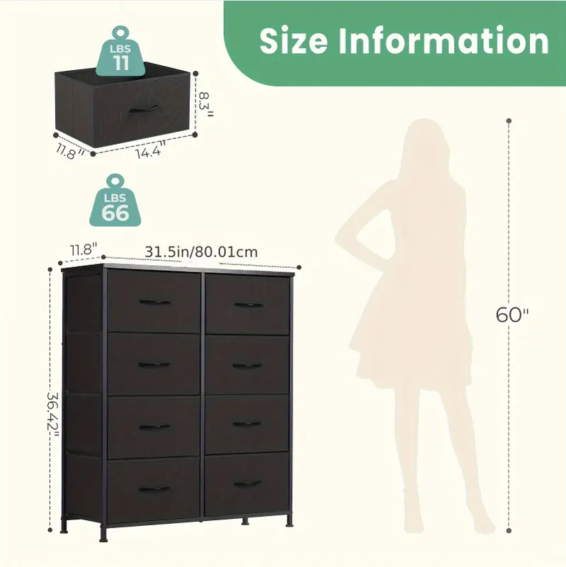 Dresser for Bedroom with 8 Drawers Tall Dresser β photo 5
