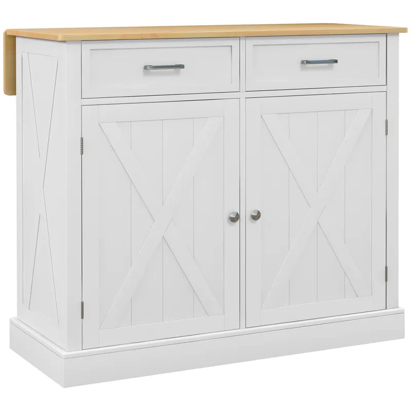 Rolling Kitchen Island with Drop Leaf Wood Breakfast Bar