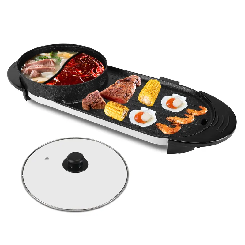 2200W 2 in 1 Electric Hot Pot with BBQ Grill Cooker Smokeless