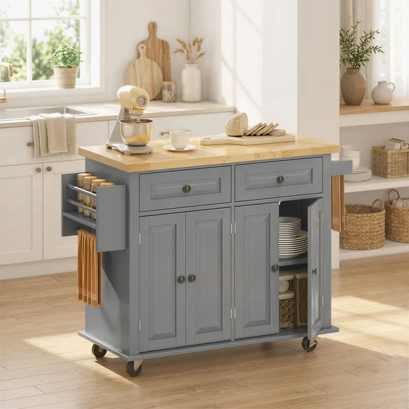 Kitchen Island Cart with Rubber Wood Top — photo 2