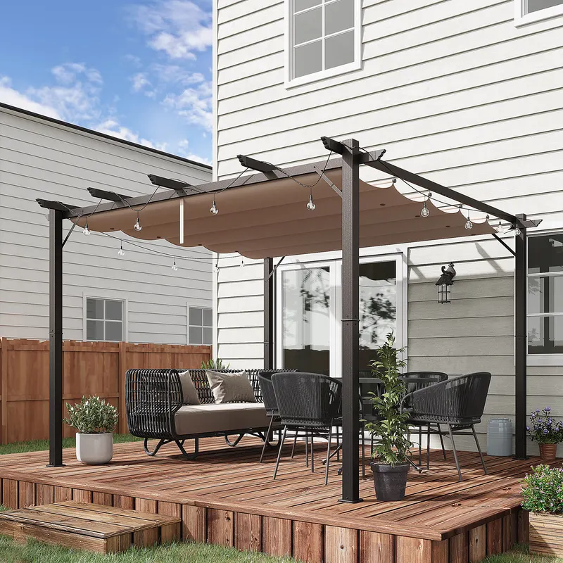 Outdoor Pergola Aluminum Gazebo w/ Retractable Canopy for Patio — photo 7