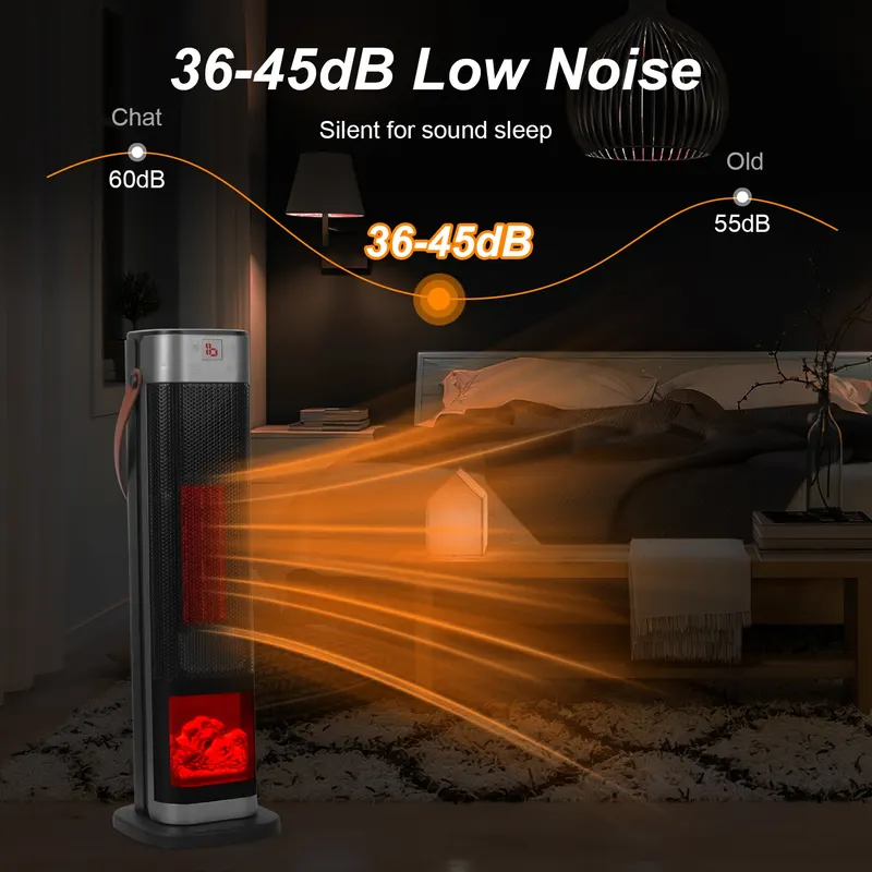 1500W Oscillating Ceramic Tower Space Heater with 3D Flame β photo 3