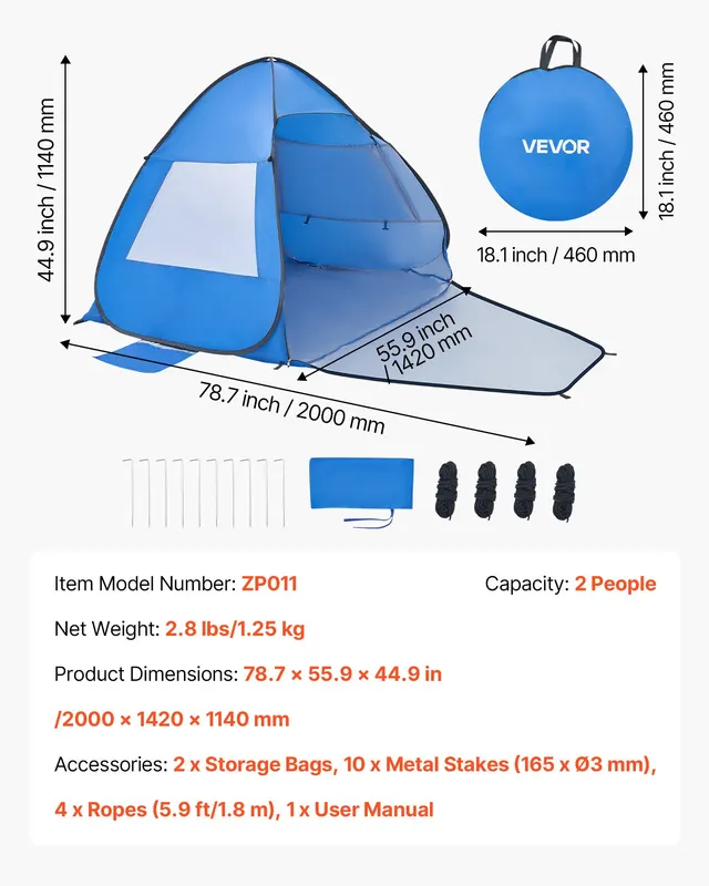 Beach Tent Sun Shelter for 2 Person