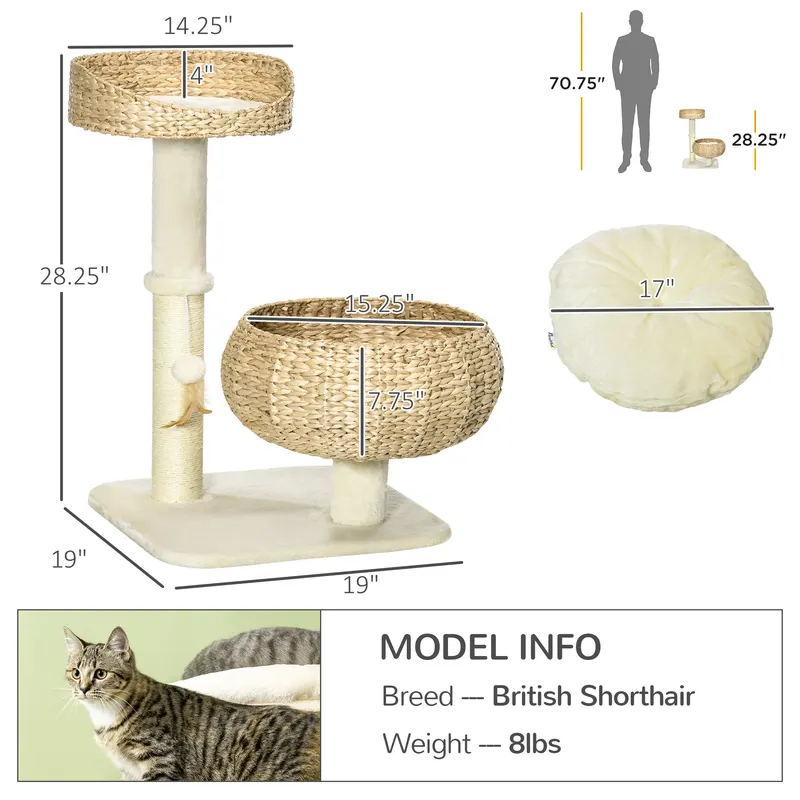 28" Elevated Cat Bed with Sisal Scratching Post for Indoor — photo 8