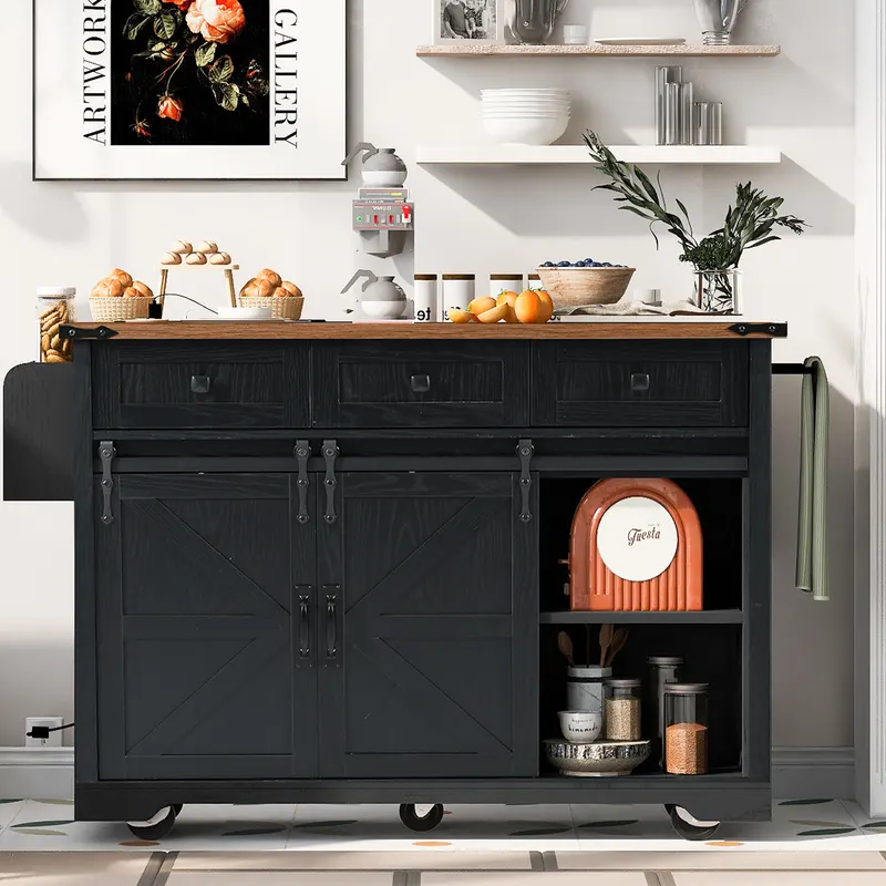 K&k 53.7 Farmhouse Kitchen Island with Power Outlet — photo 2