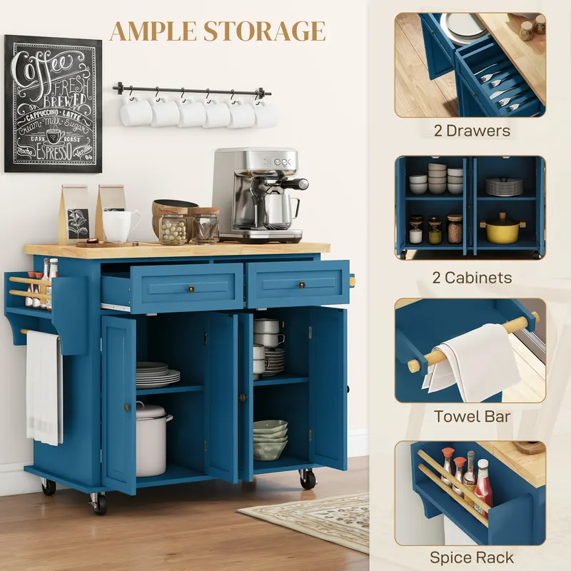 Kitchen Island on Wheels — Rolling Cart with Rubberwood Top — photo 8