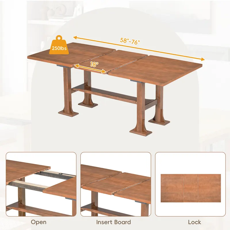 Farmhouse 76inch 6-Piece Extendable Dining Table Set Trestle — photo 5