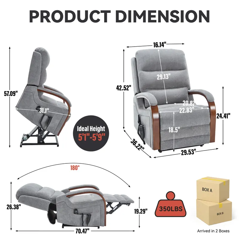 Power Grey Chenille Lift Recliner Chair Dual Motor Infinite — photo 5