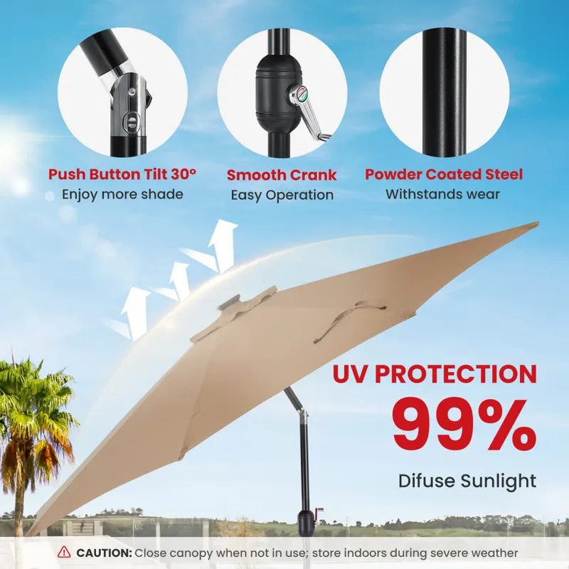 10ft Solar Polyester 32 LED Lighted Patio Umbrella with Tilt β photo 2
