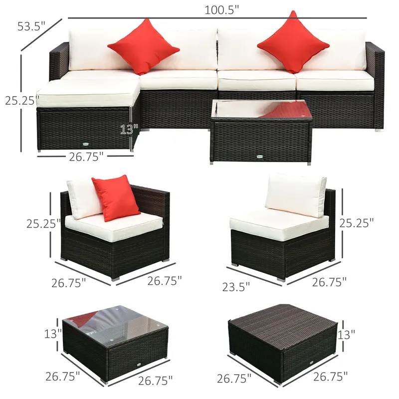 6 Piece Patio Furniture Set Outdoor Wicker Conversation Set All — photo 4