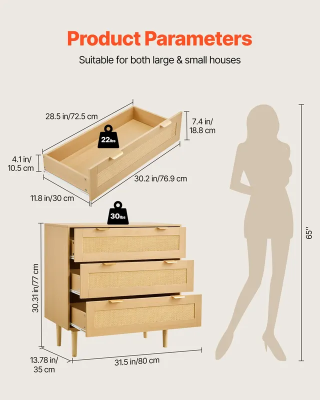 3 Drawer Rattan Dresser — Modern Closet Dresser for Bedroom — photo 5