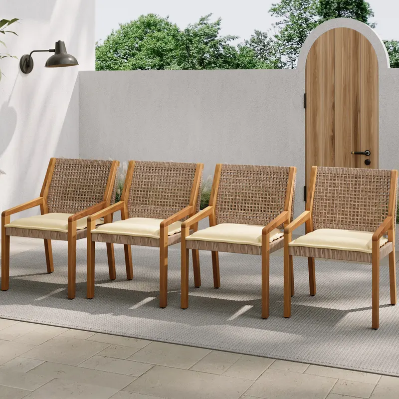 OUTDOOR DINING CHAIR -acacia Wood & Wicker with Cream Cushion β photo 2