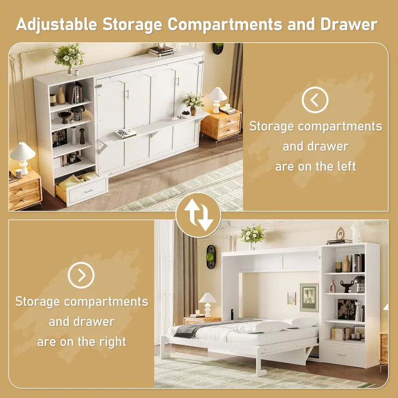 Queen Size Murphy Bed with Height Adjustable Storage β photo 4