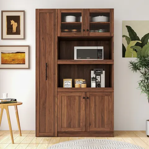 Kitchen Pantry Cabinet with Multi-functional Pull-out Multi-tier