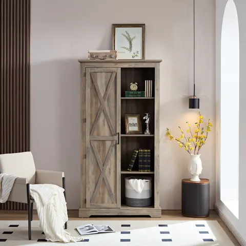 Tall Storage Cabinet Barn Door Storage Country Wood Rustic