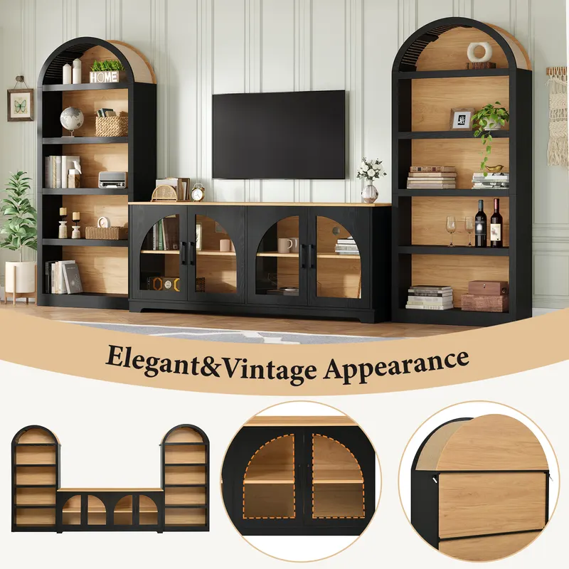 3-Piece Retro TV Stand Set with Bookshelf for TVs Up to 70 — photo 2