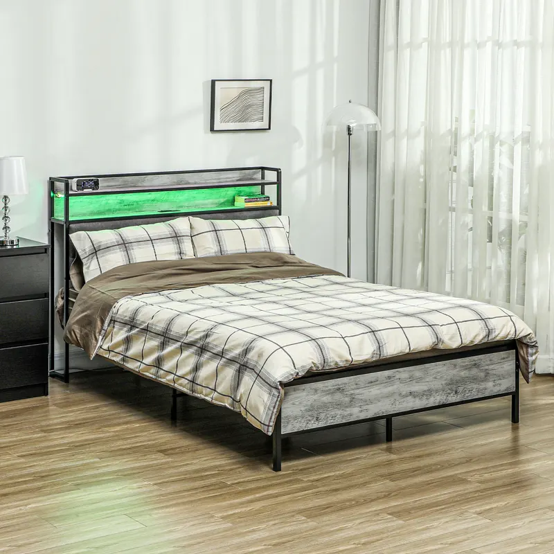 Full Bed Frame with Storage Upholstered Headboard — photo 2