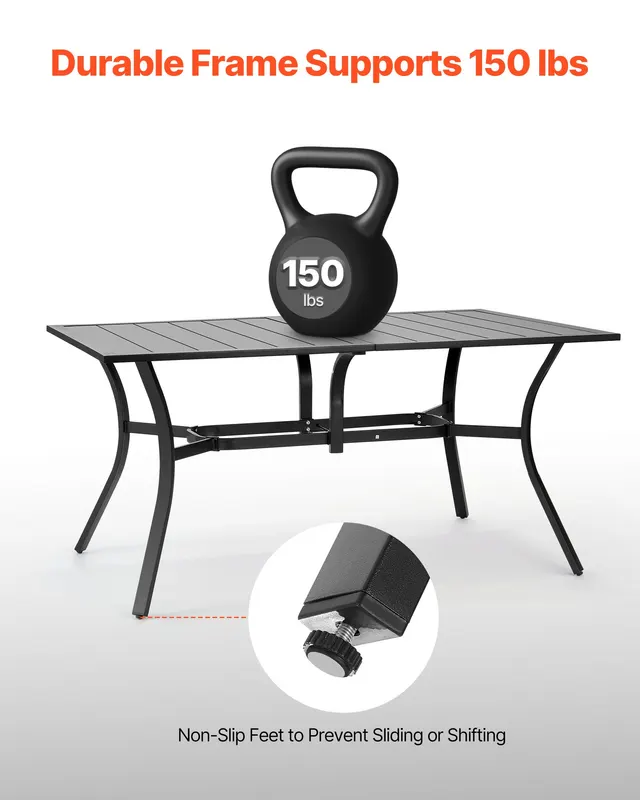Outdoor Patio Dining Table — 59 Inch Long Rectangular Metal — photo 3
