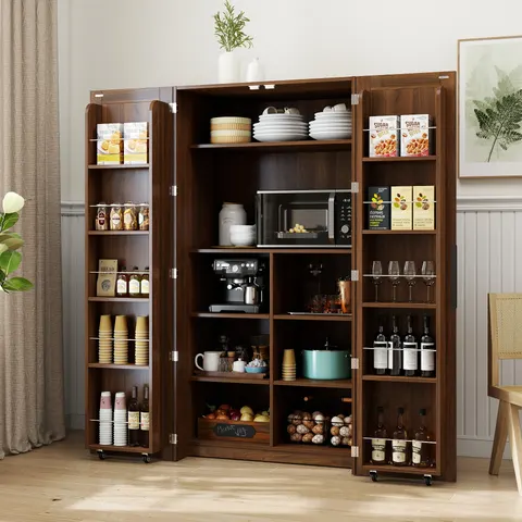 Kitchen Pantry Cabinet — Walnut Freestanding Buffet Cupboards
