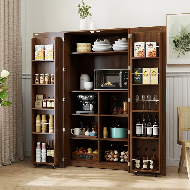Kitchen Pantry Cabinet — Walnut Freestanding Buffet Cupboards