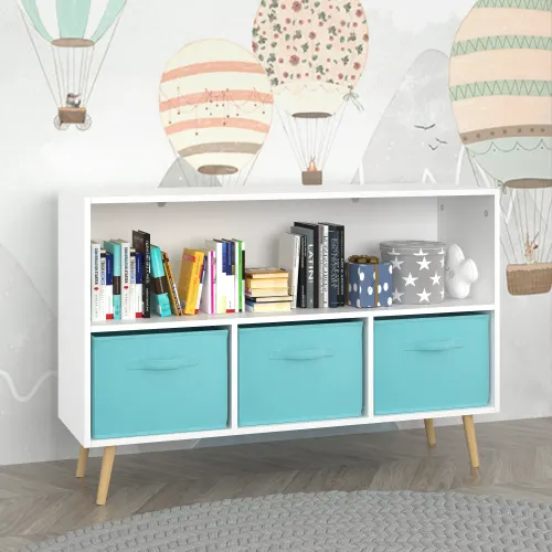 Fiberboard Children's Bookshelf with Foldable Fabric Drawers — photo 2