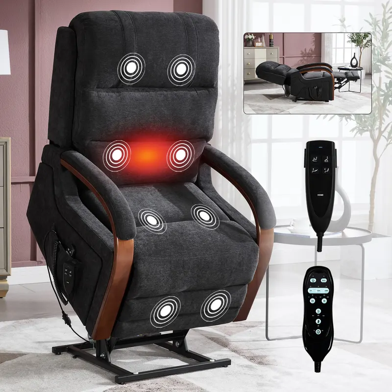 Power Black Chenille Lift Recliner Chair Dual Motor Infinite