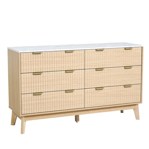 6 Fluted Drawer Dresser β Wooden Chest of Drawers with Sliding